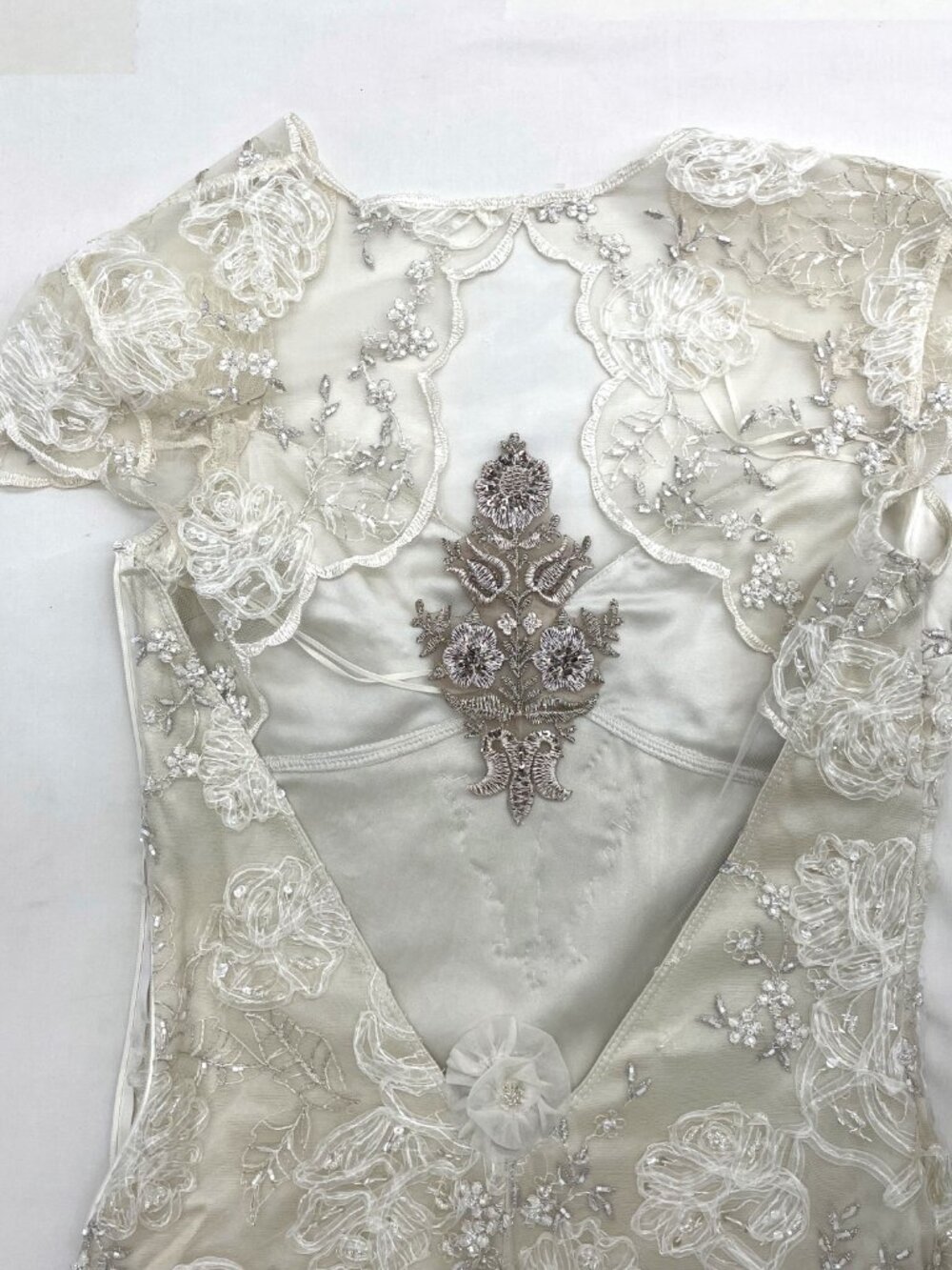 Claire Pettibone Embroidered Lace Sheath Wedding Gown - Picture 10 of 12